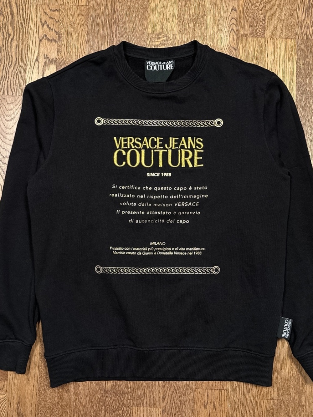 Versace Jeans Couture Piece Number Embroidered Black Gold Sweatshirt Mens Medium
